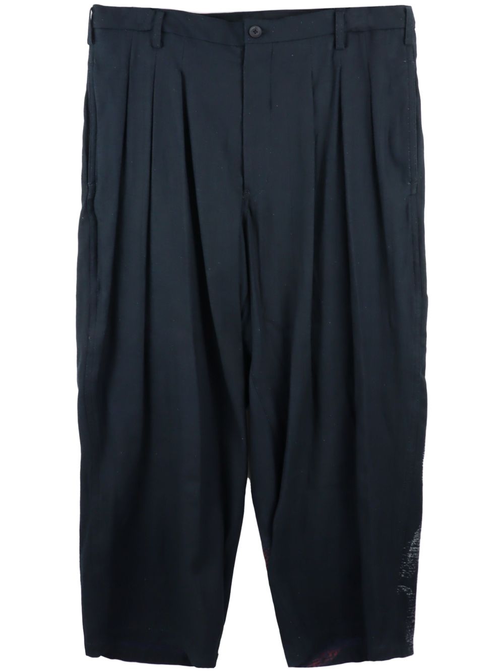 Yohji Yamamoto 图案印花褶饰锥形裤 - 黑色