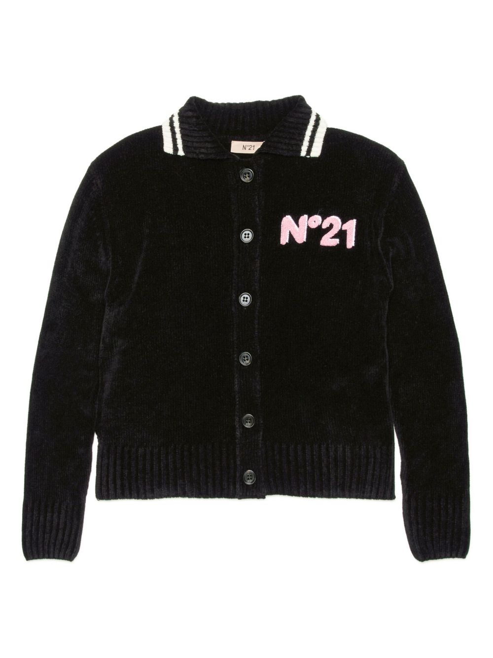 Nº21 Kids logo贴花宽领开衫 - 黑色