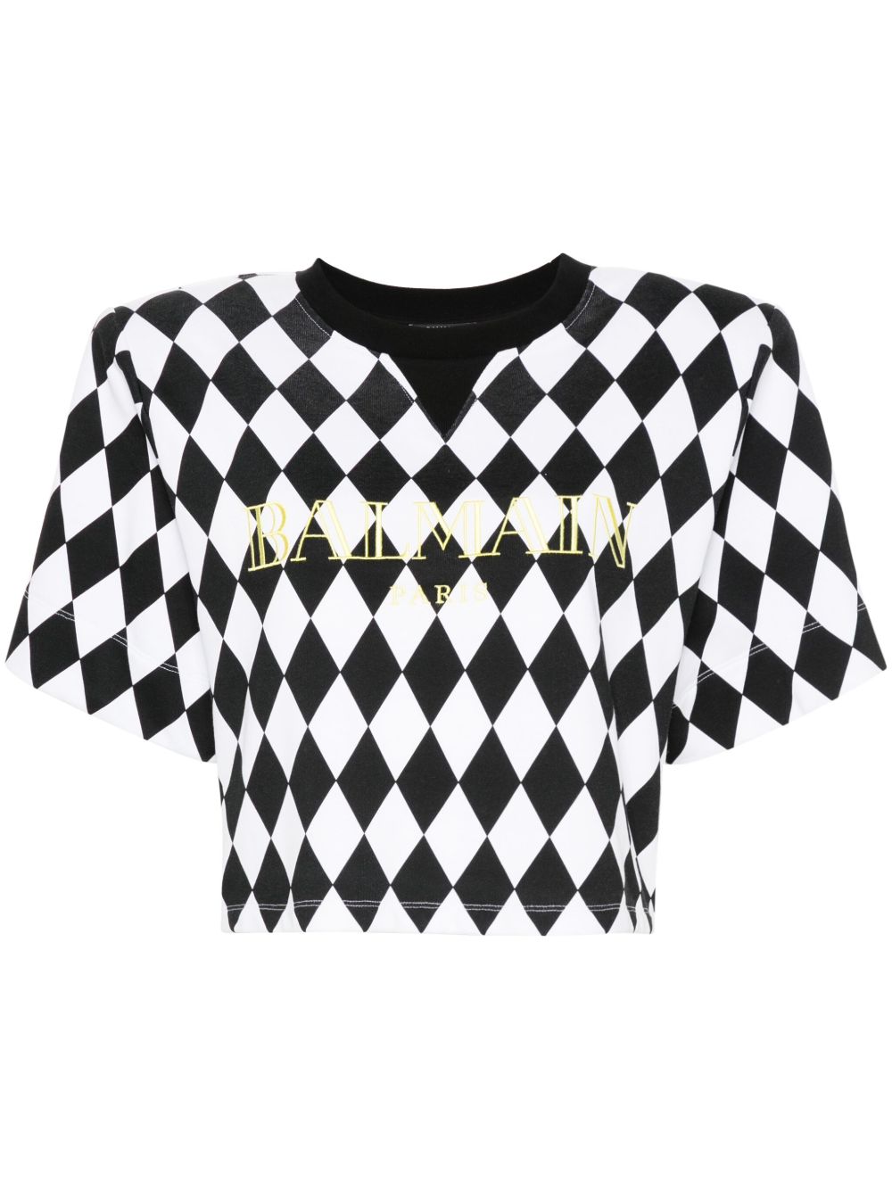 Balmain 菱纹短款T恤 - 白色