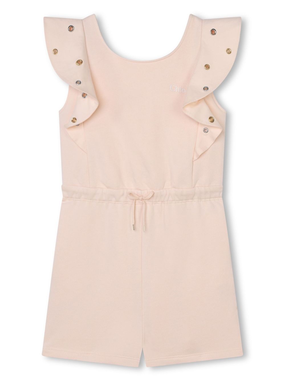 Chloé Kids 荷叶边袖口棉连体短裤 - 粉色