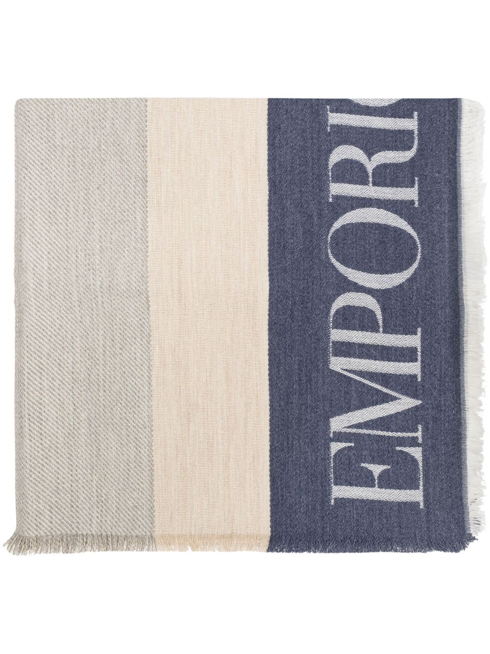 Emporio Armani logo提花条纹围巾 - 灰色