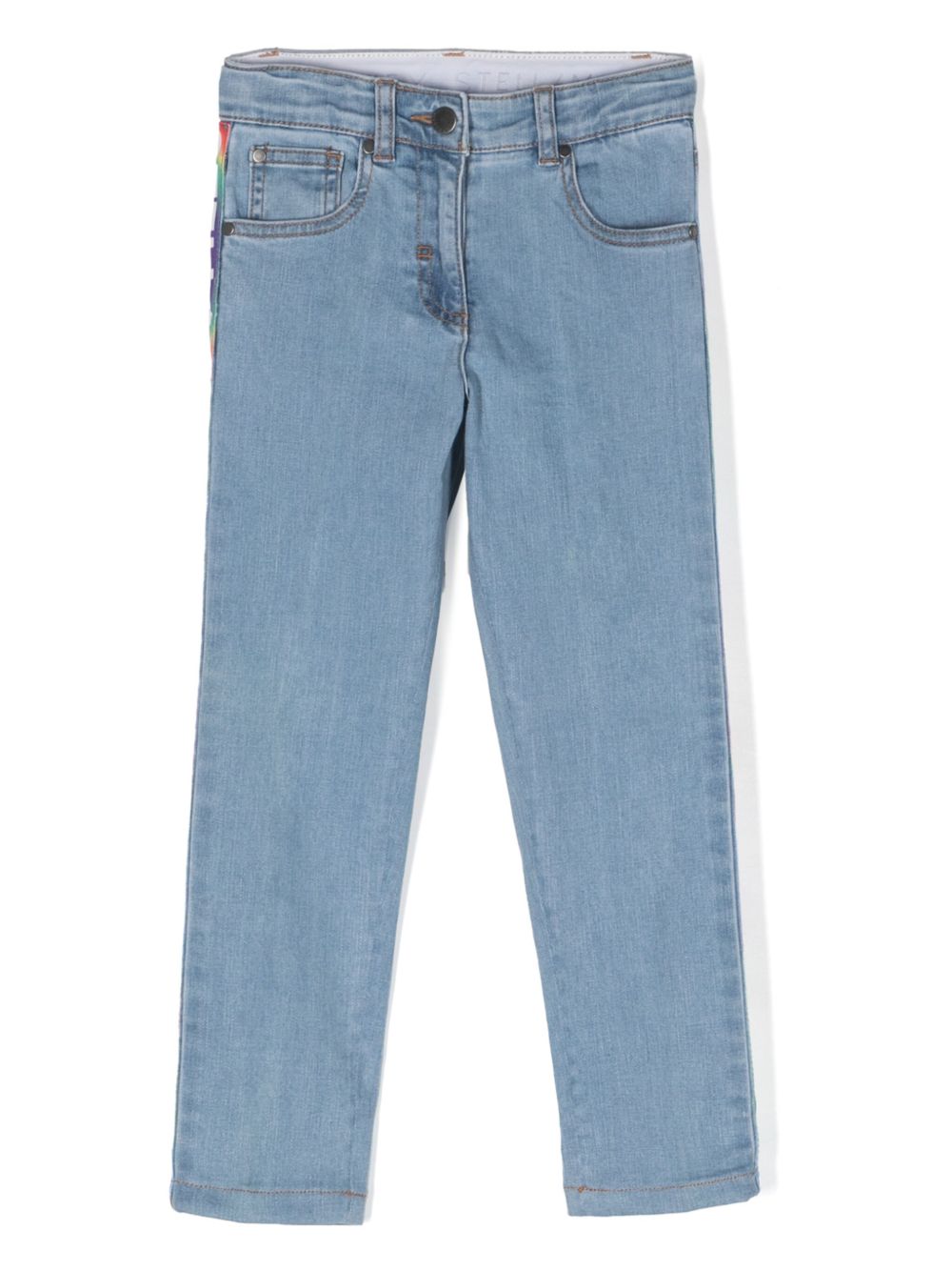Stella McCartney Kids logo边饰直筒牛仔裤 - 蓝色