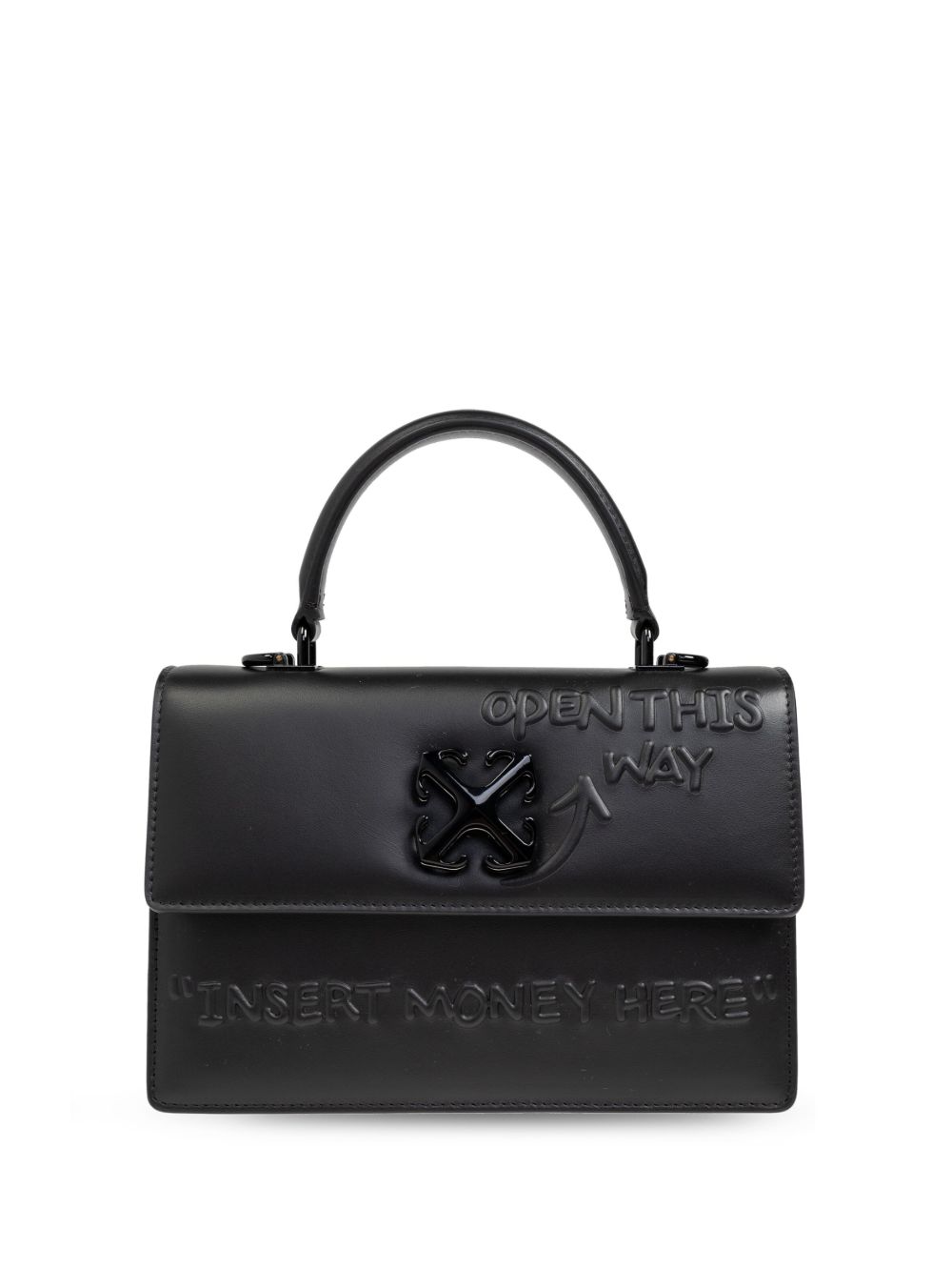 Off-White logo标牌皮质手提包 - 黑色