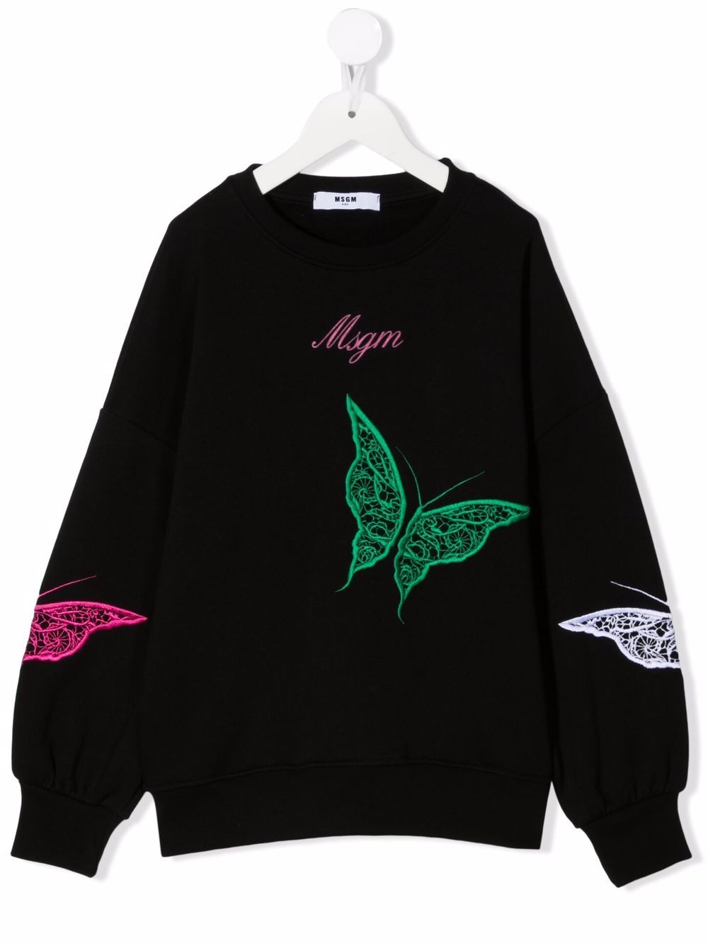 MSGM Kids 蝴蝶刺绣卫衣 - 黑色