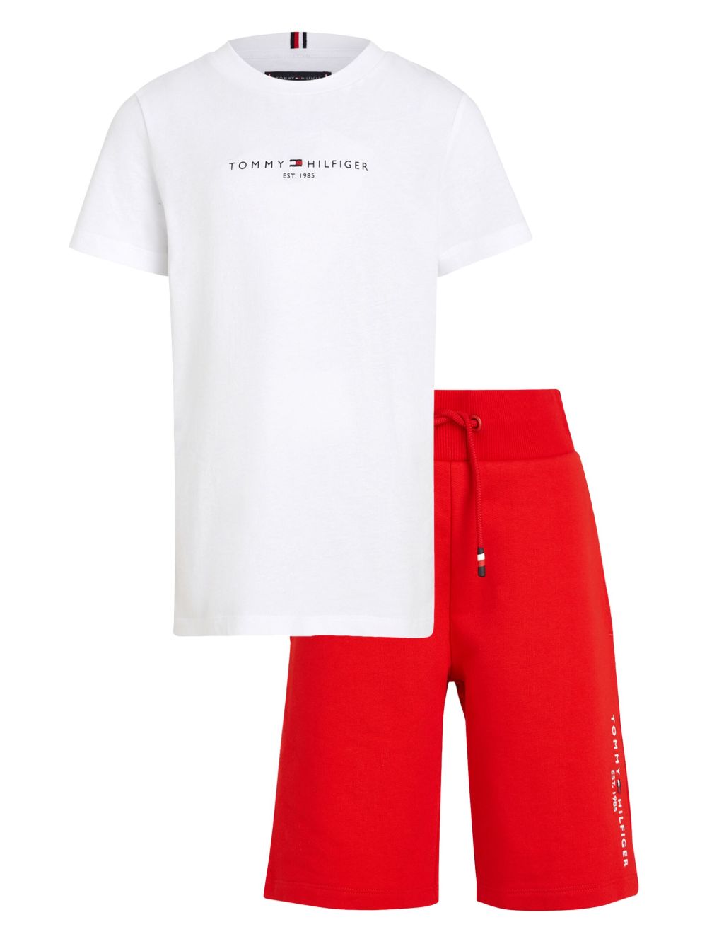 Tommy Hilfiger Junior logo印花棉短裤套装 - 红色