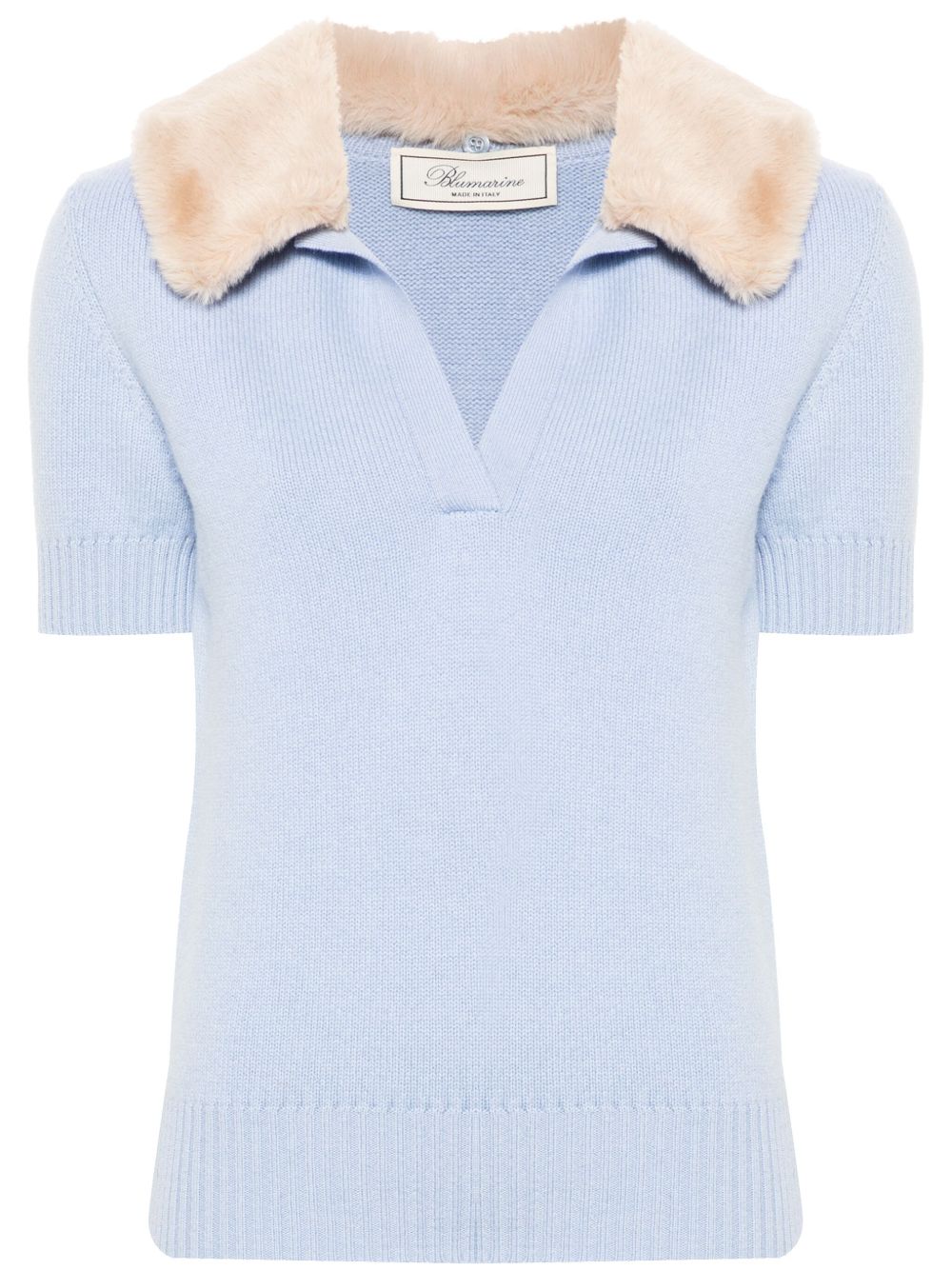 Blumarine 人造皮草polo领上衣 - 蓝色