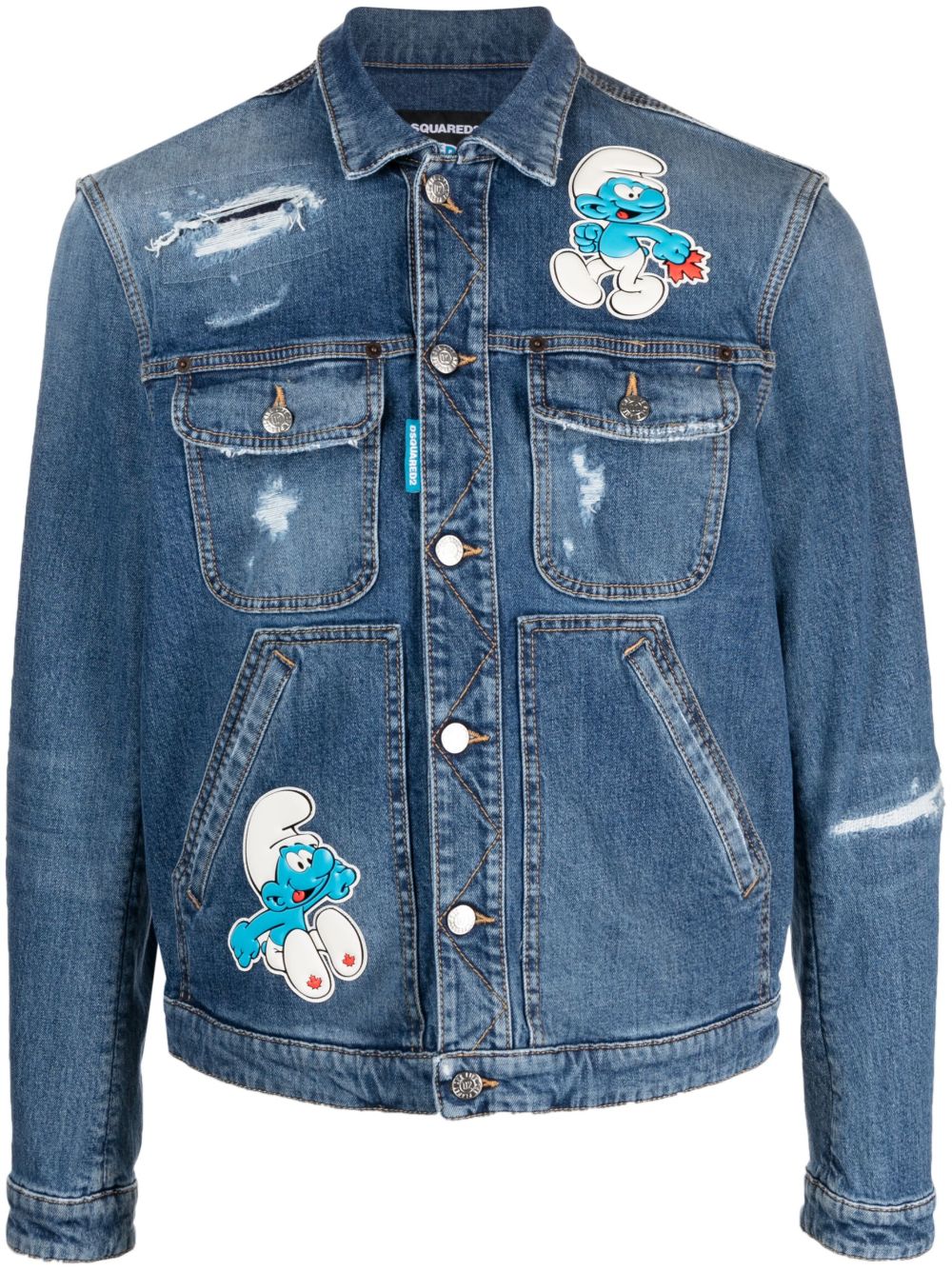 DSQUARED2 The Smurfs 仿旧效果牛仔夹克 - 蓝色