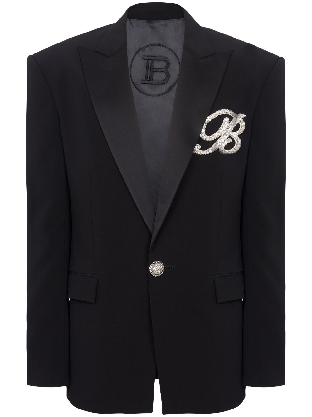 Balmain logo缀饰单排扣西装夹克 - 黑色
