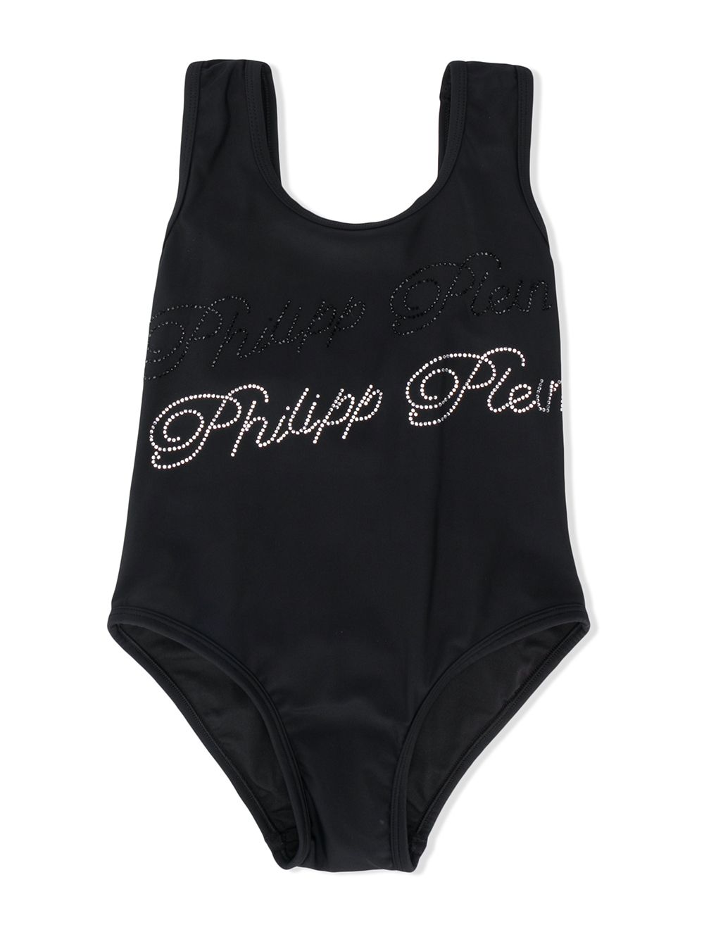 Philipp Plein Junior 镶嵌标志连体泳衣 - 黑色
