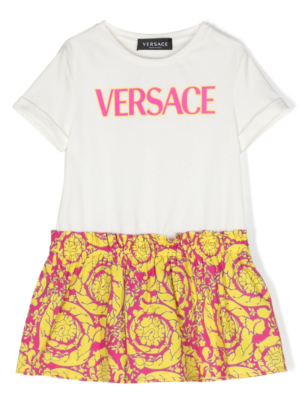 Versace Kids 巴洛克印花棉T恤式连衣裙 - 白色