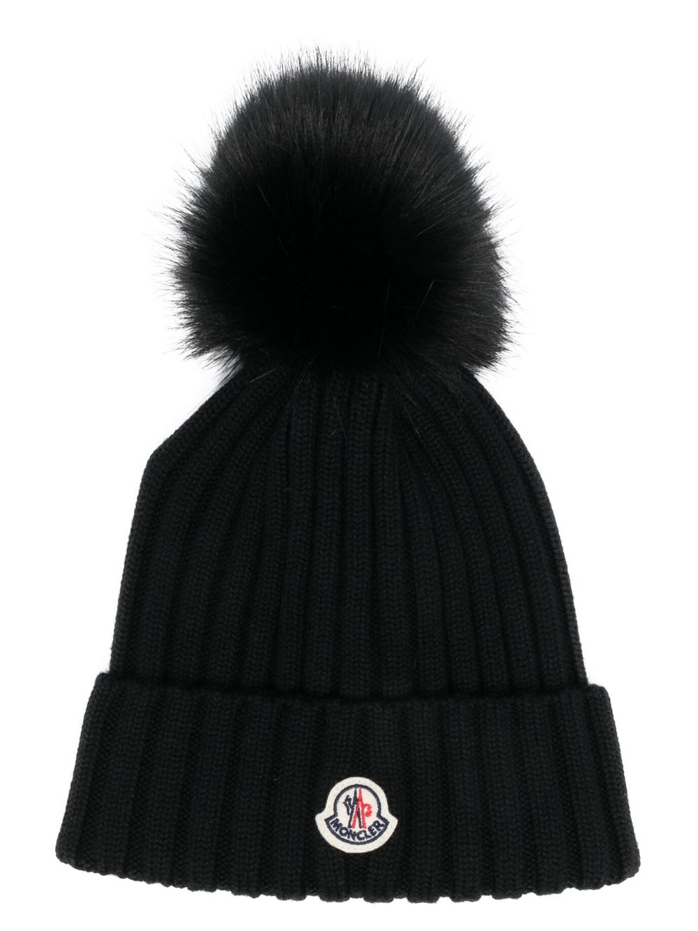 Moncler logo贴花罗纹针织套头帽 - 黑色