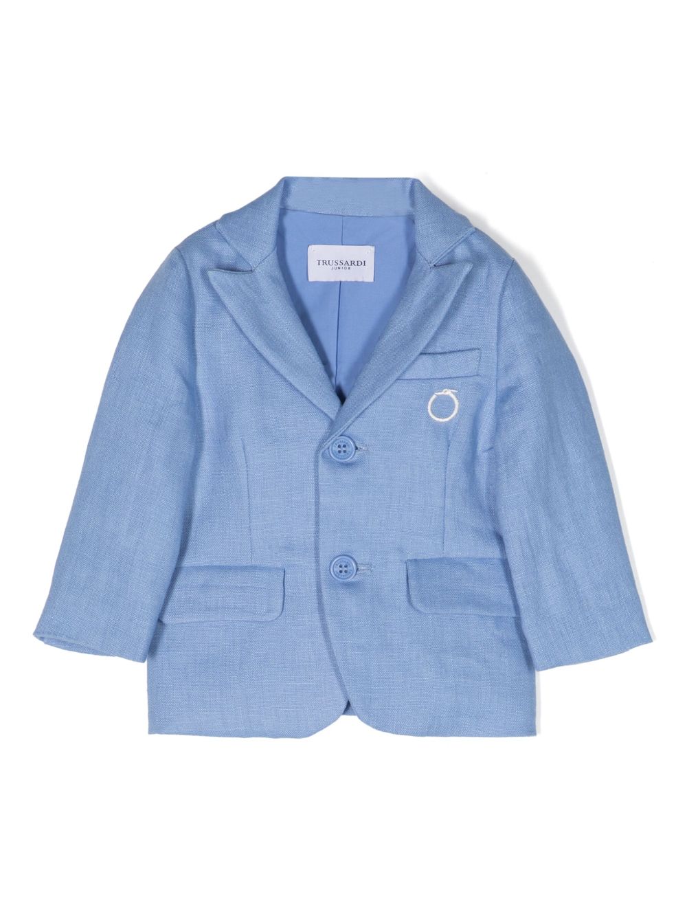 TRUSSARDI JUNIOR 单排扣亚麻西装夹克 - 蓝色