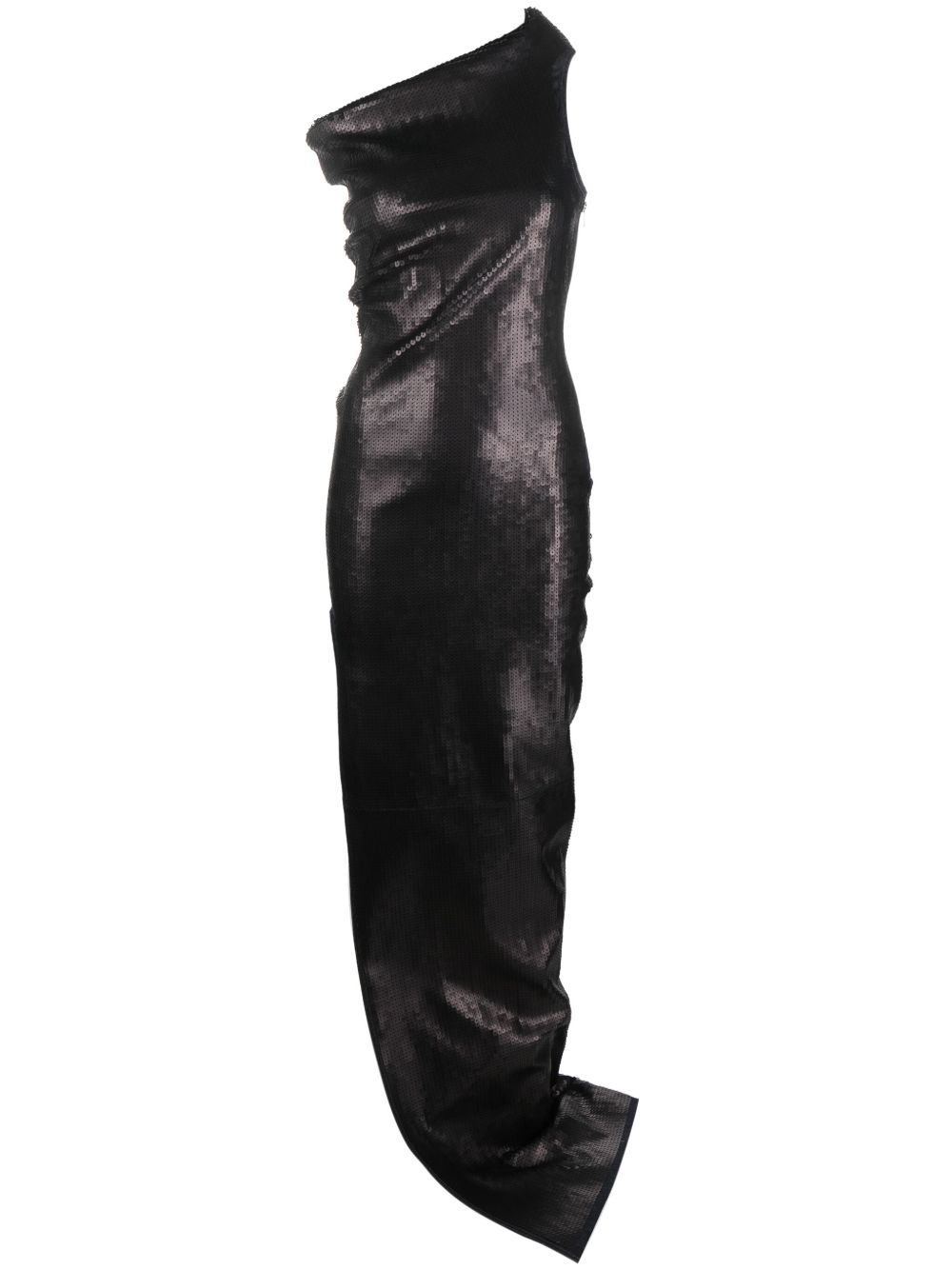 Rick Owens 不对称领超长亮片连衣裙 - 黑色