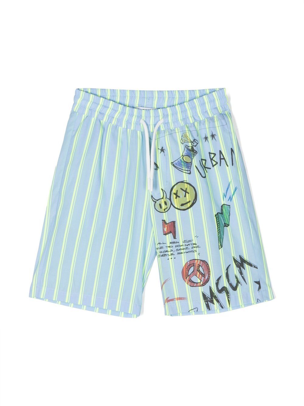 MSGM Kids 条纹图案印花泳裤 - 蓝色