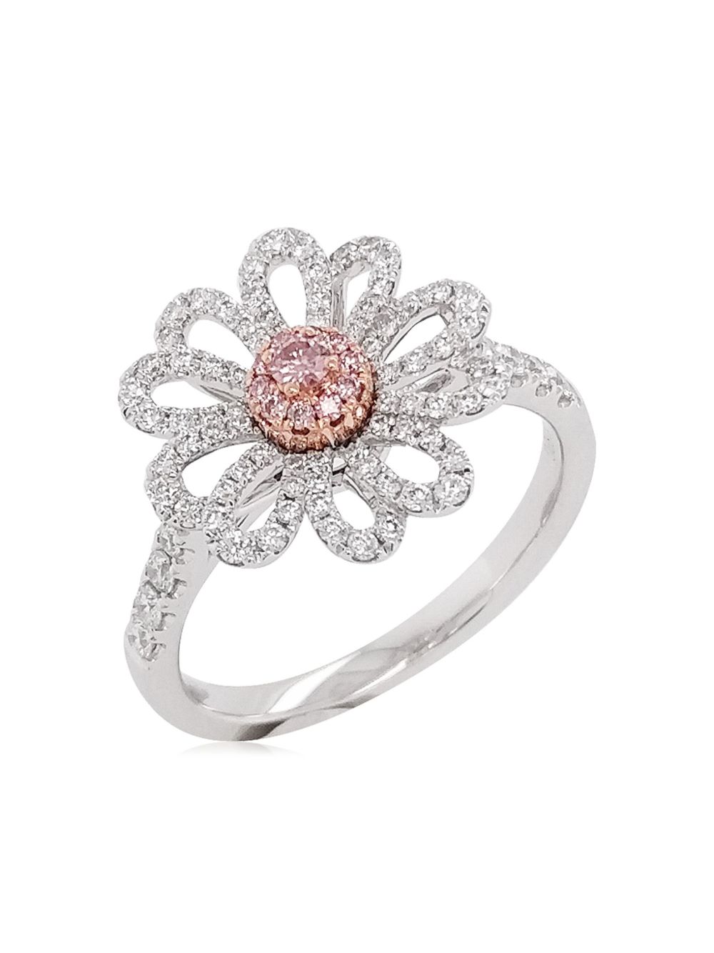 HYT Jewelry 钻石鸡尾酒铂金戒指 - 银色