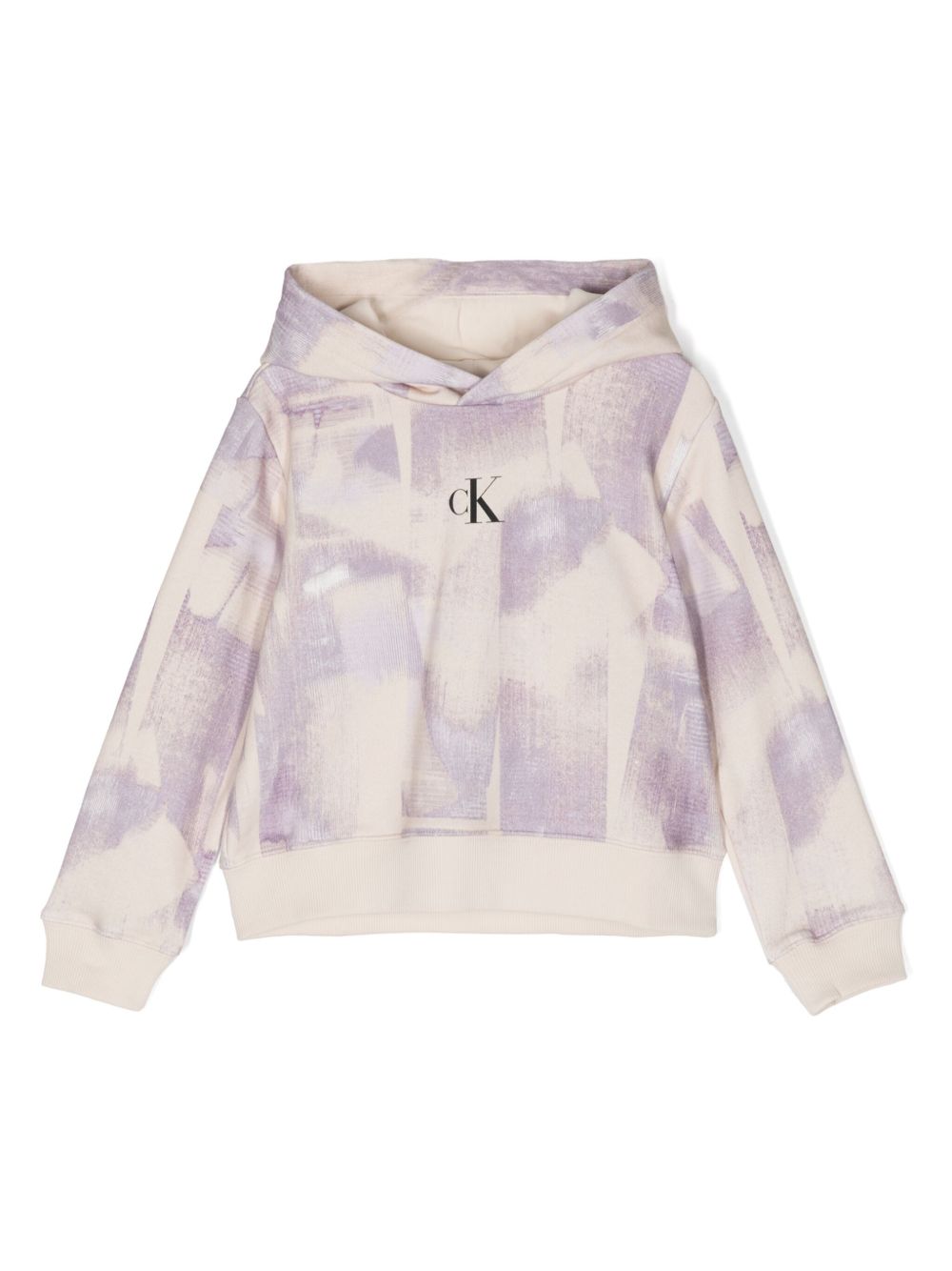 Calvin Klein Kids 笔触感印花连帽衫 - 中性色