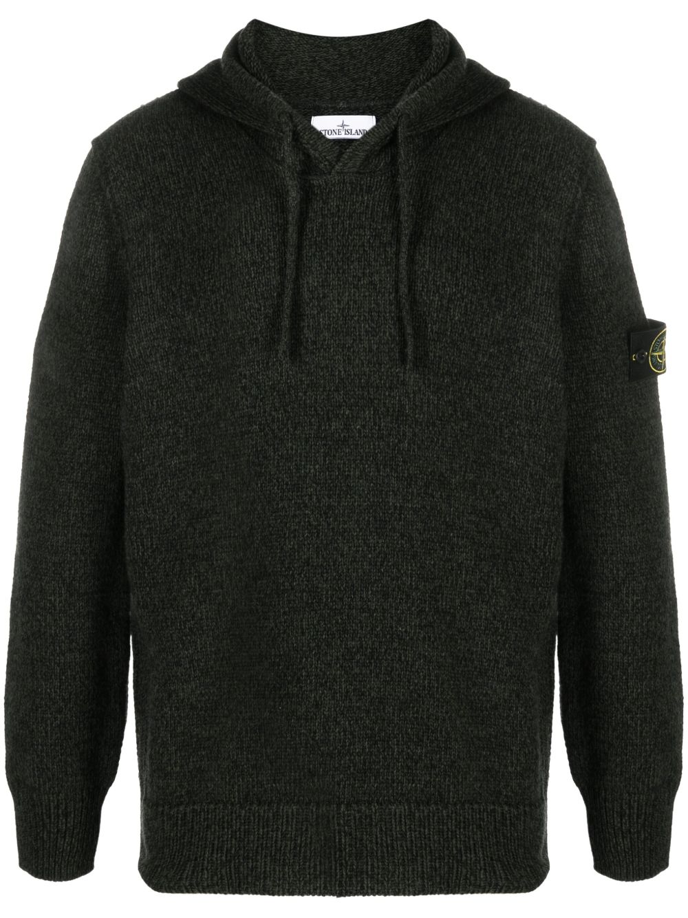 Stone Island 罗盘贴花罗纹针织混色连帽衫 - 黑色