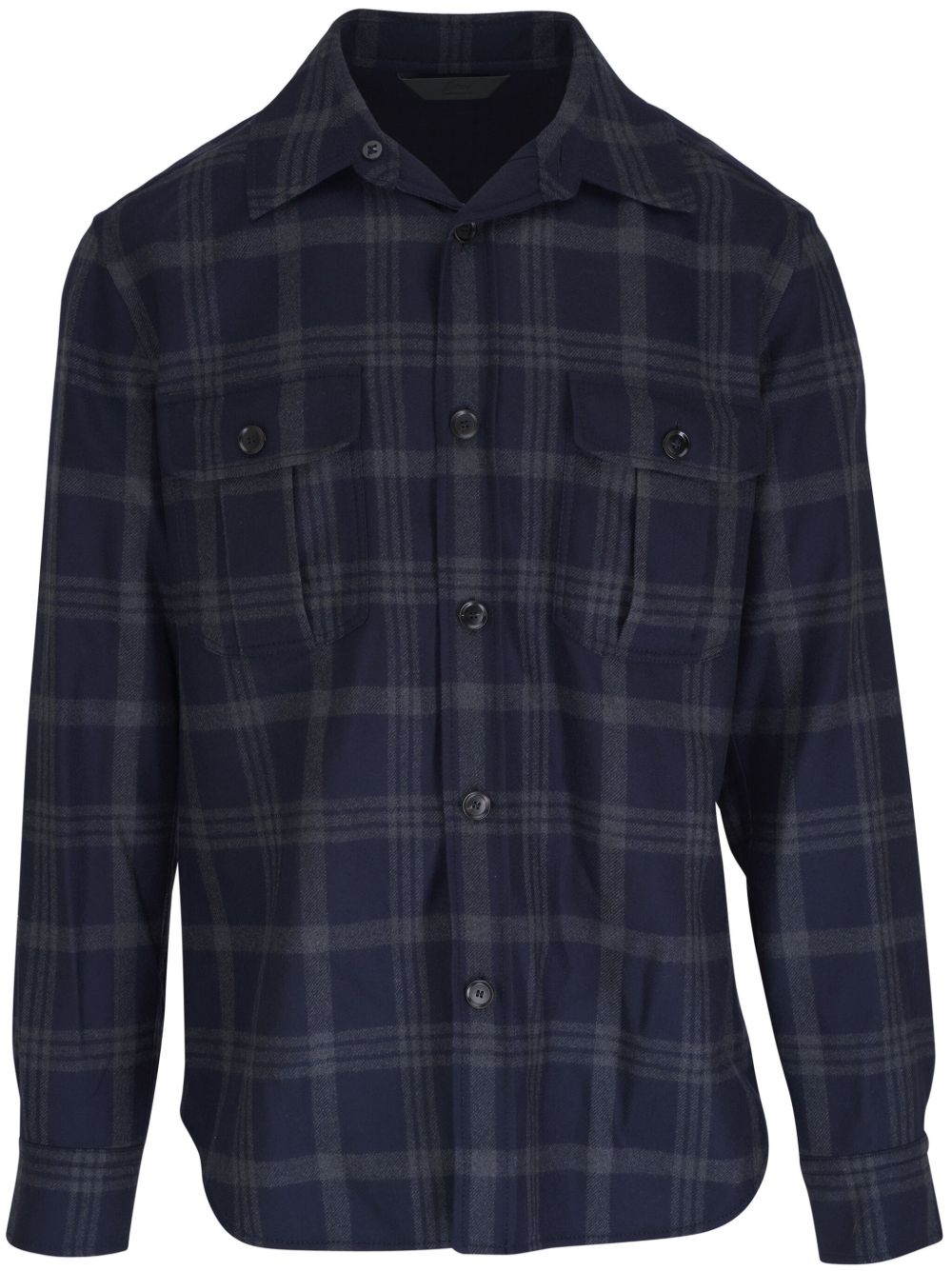 Brioni 格纹羊毛衬衫 - 蓝色