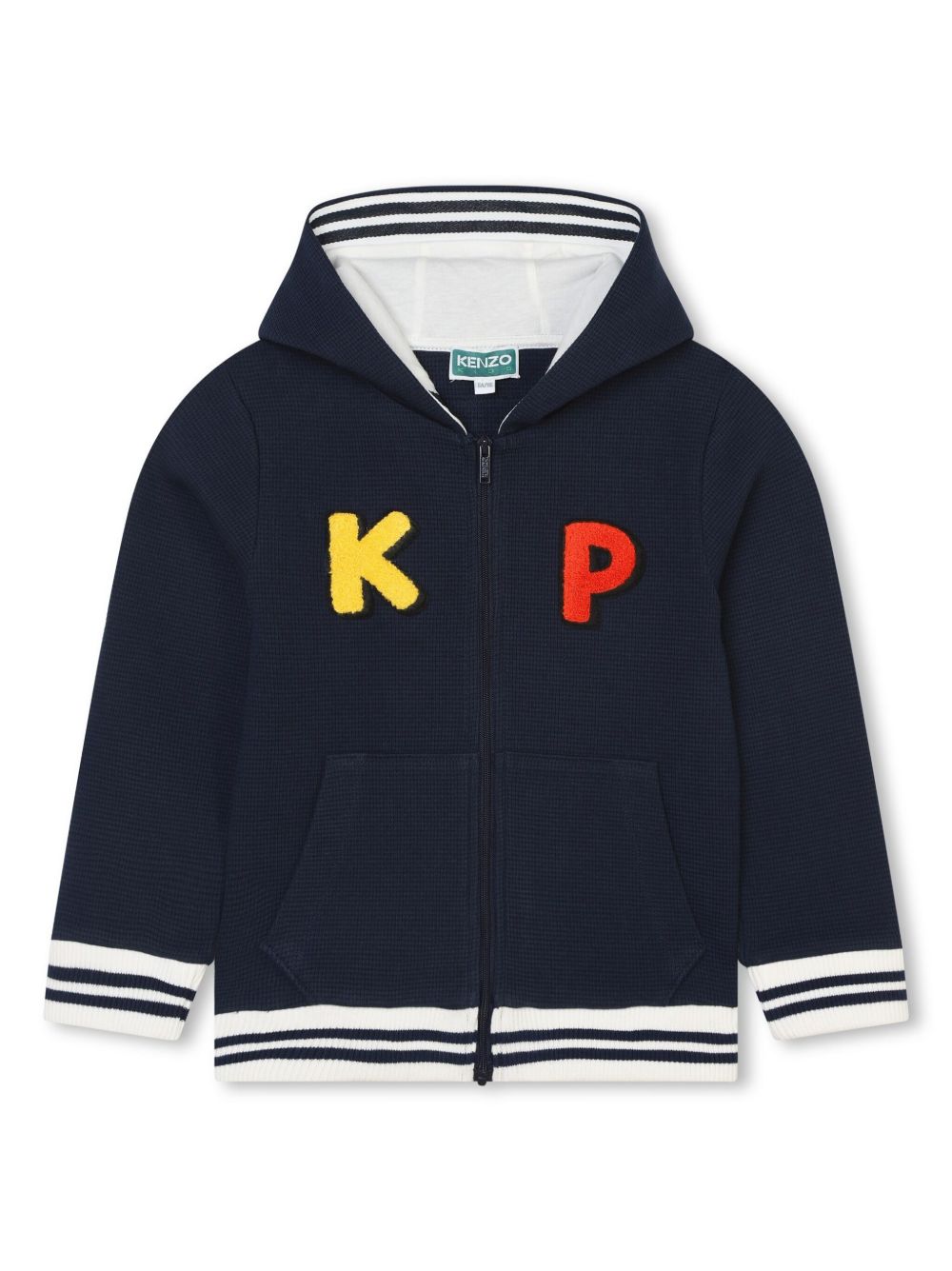 Kenzo Kids 图案嵌花针织拉链连帽衫 - 蓝色