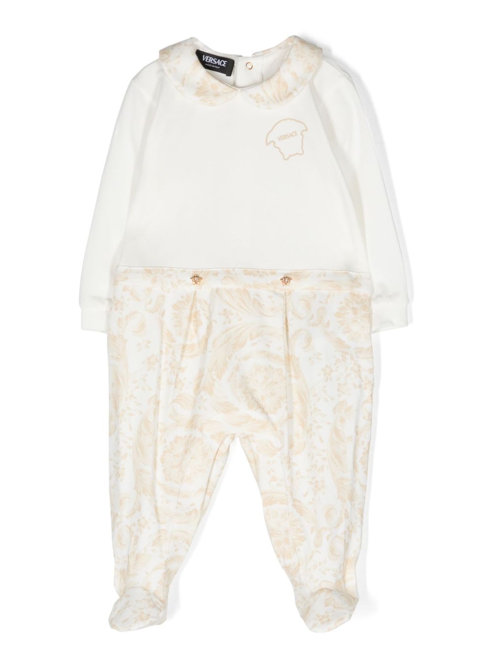 Versace Kids Barocco 印花棉连体睡衣 - 中性色