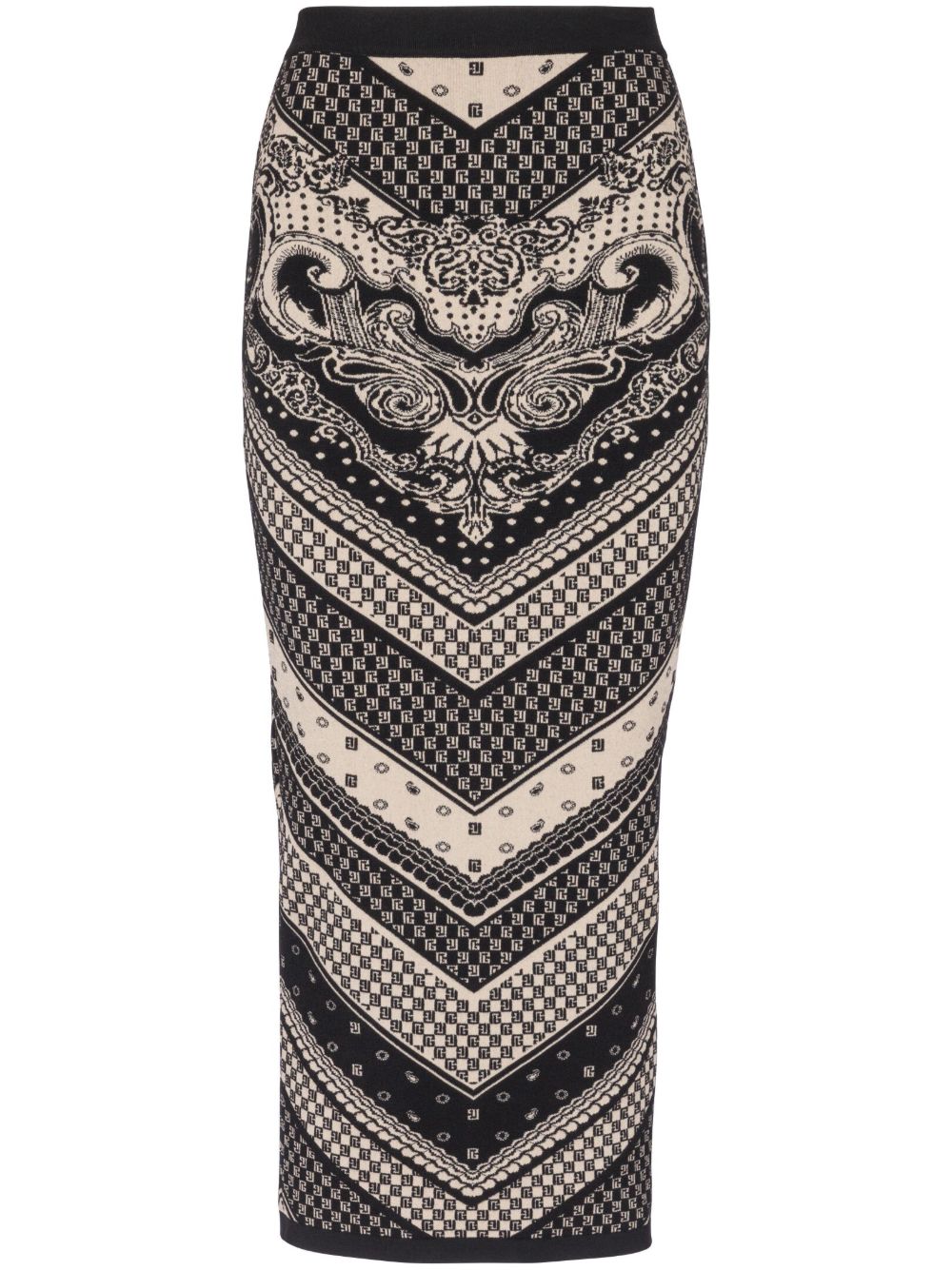 Balmain 经典logo图案针织铅笔半身裙 - 黑色