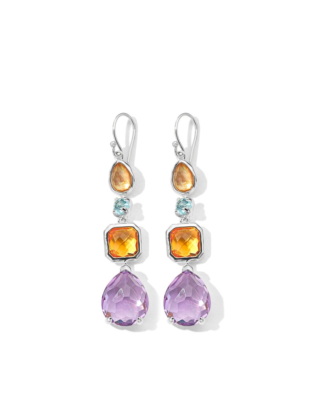 IPPOLITA Rock Candy® 4-Stone 纯银黄水晶紫水晶黄玉吊饰耳环 - 银色