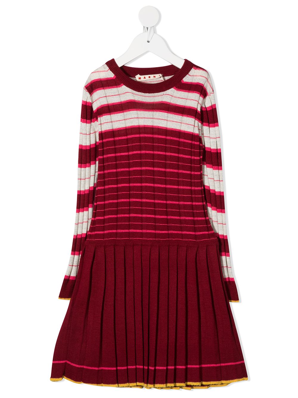 Marni Kids 百褶裙摆针织连衣裙 - 红色
