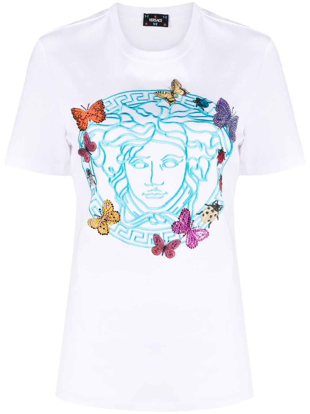 Versace Butterflies Medusa 晶饰T恤 - 白色