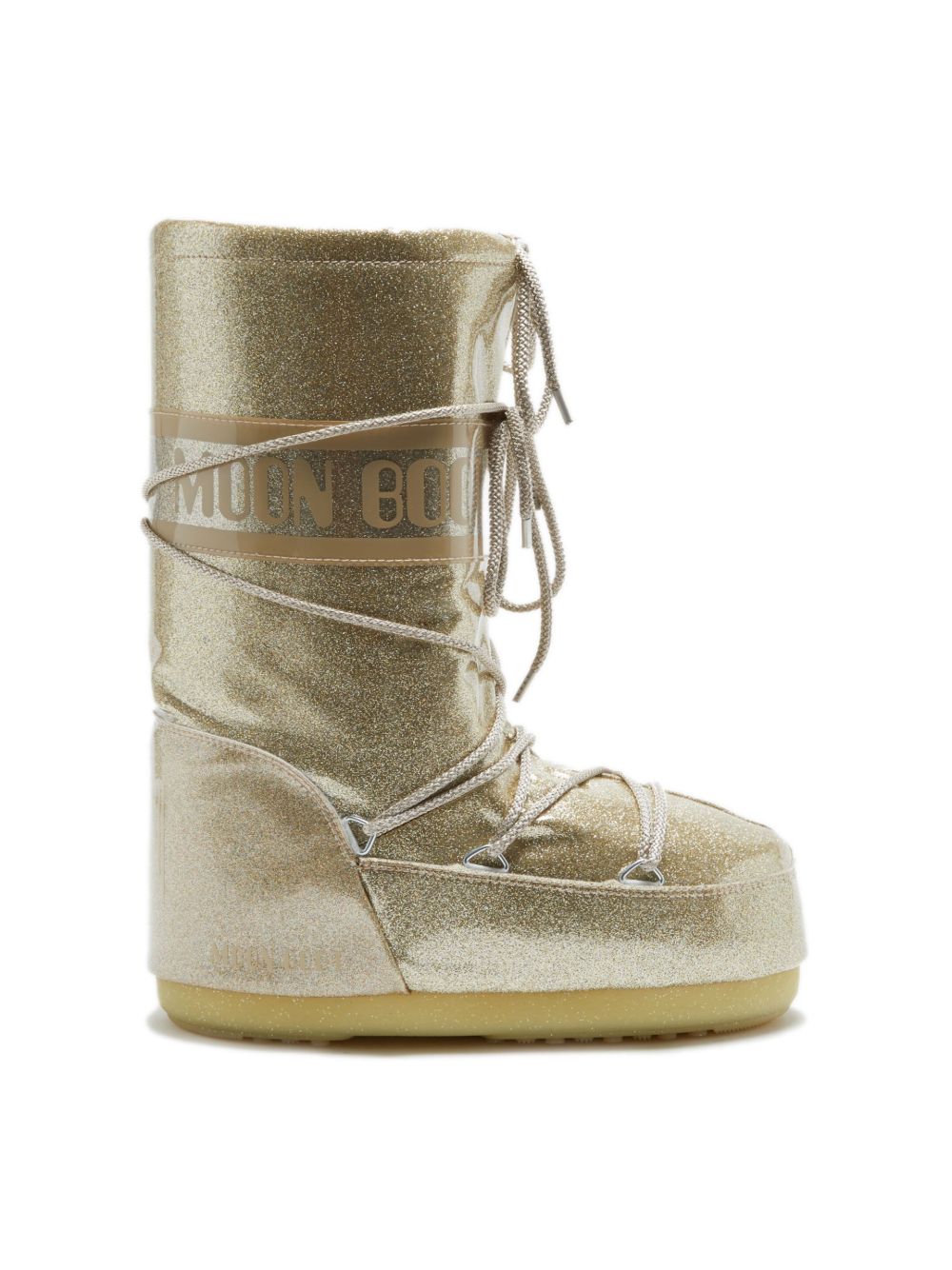 Moon Boot Kids logo印花亮片金葱细节中筒靴 - 金色