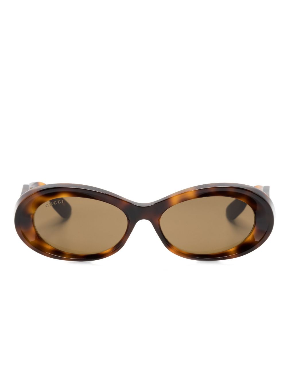 Gucci Eyewear 玳瑁纹椭圆形框太阳眼镜 - 褐色