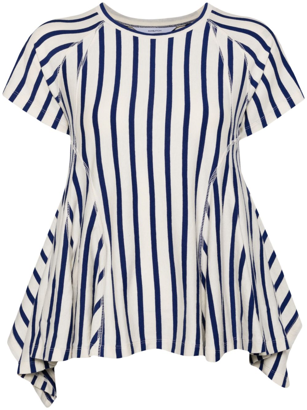 pushBUTTON Stripe Flared Hem T恤 - 蓝色