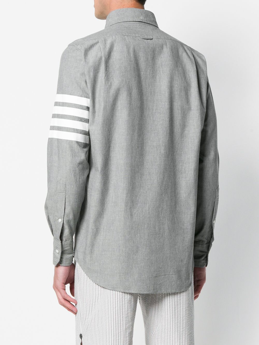 Thom Browne 4条纹饰直身钱布雷衬衫 - 灰色