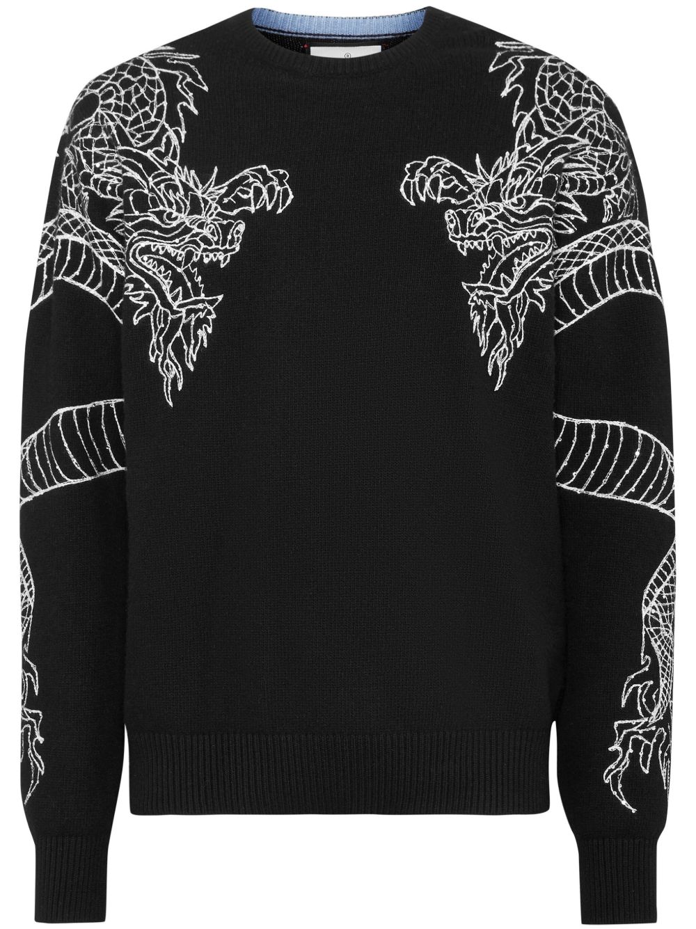 Philipp Plein Dragon 刺绣毛衣 - 黑色