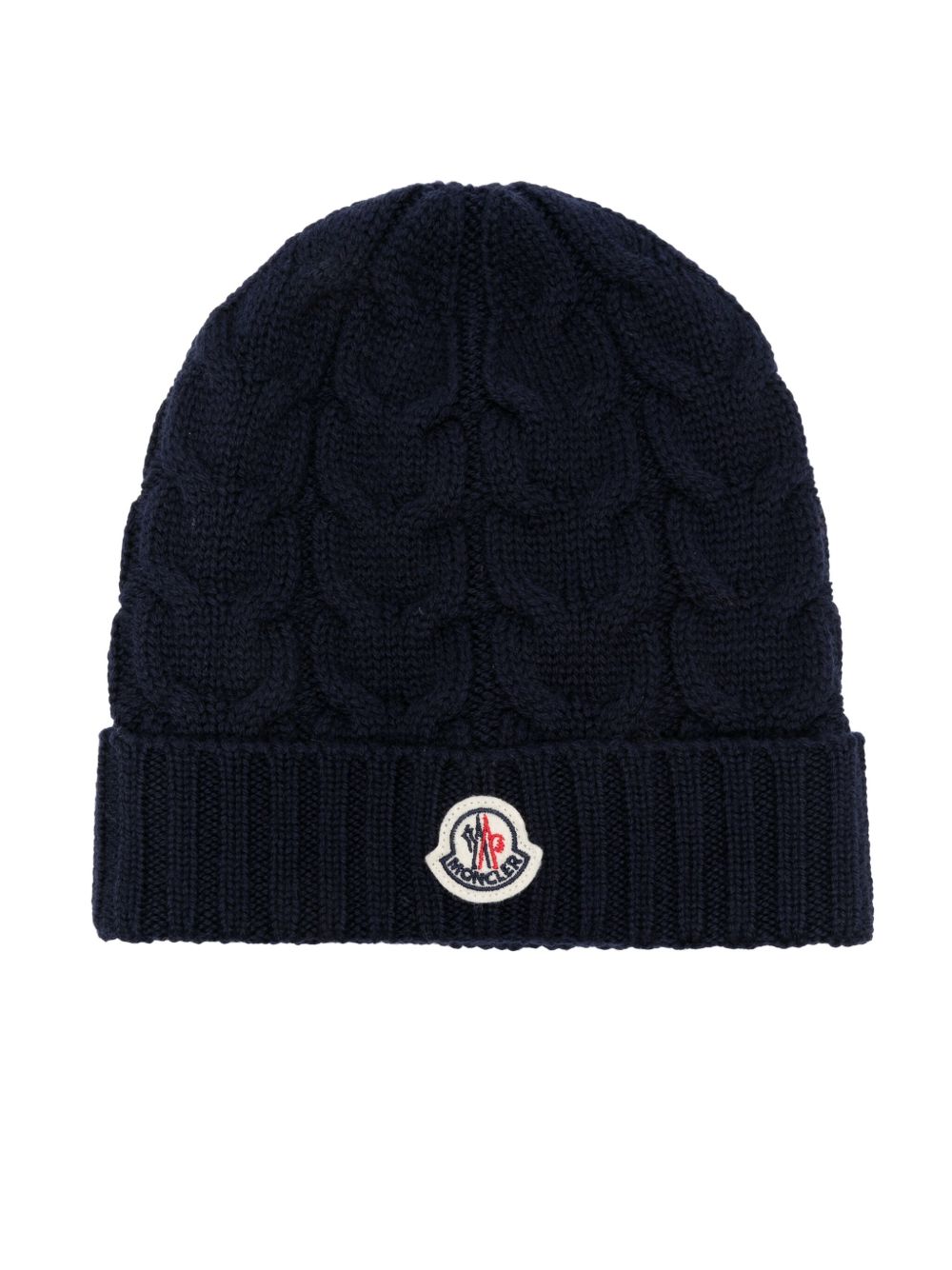 Moncler Enfant logo贴花粗绞花针织套头帽 - 蓝色