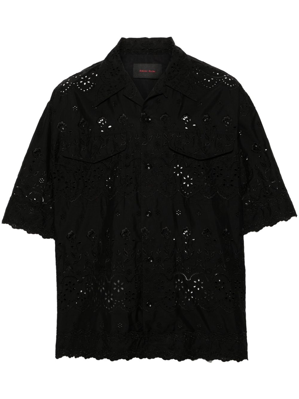 Simone Rocha 马德拉刺绣棉衬衫 - 黑色