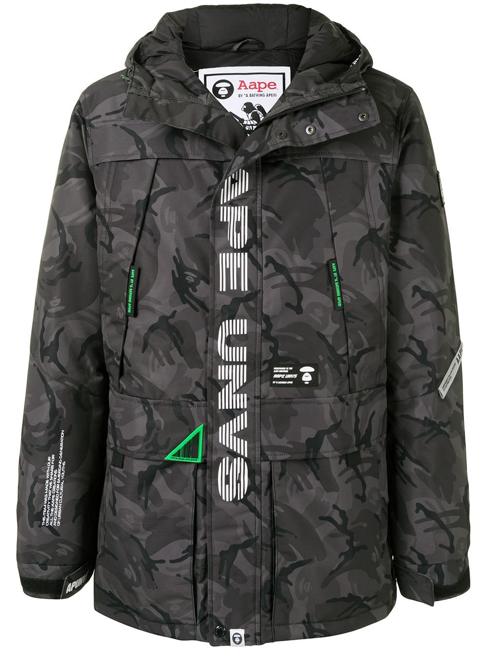 AAPE BY *A BATHING APE® 迷彩连帽填充派克大衣 - 灰色