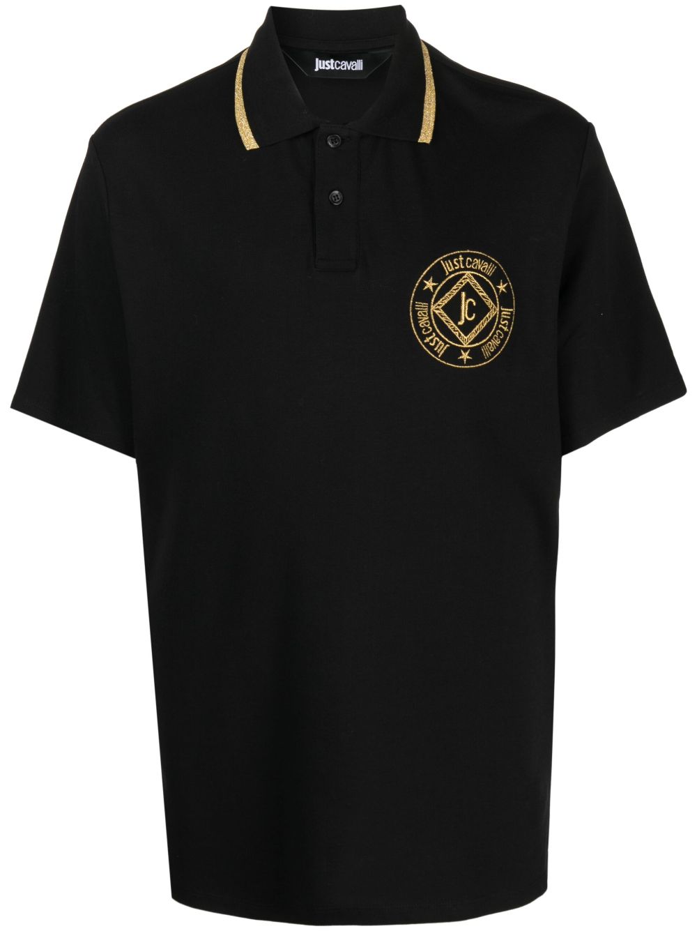 Just Cavalli logo刺绣棉polo衫 - 黑色