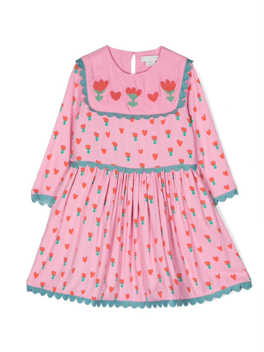 Stella McCartney Kids 花卉印花长袖弹性缩褶连衣裙 - 粉色