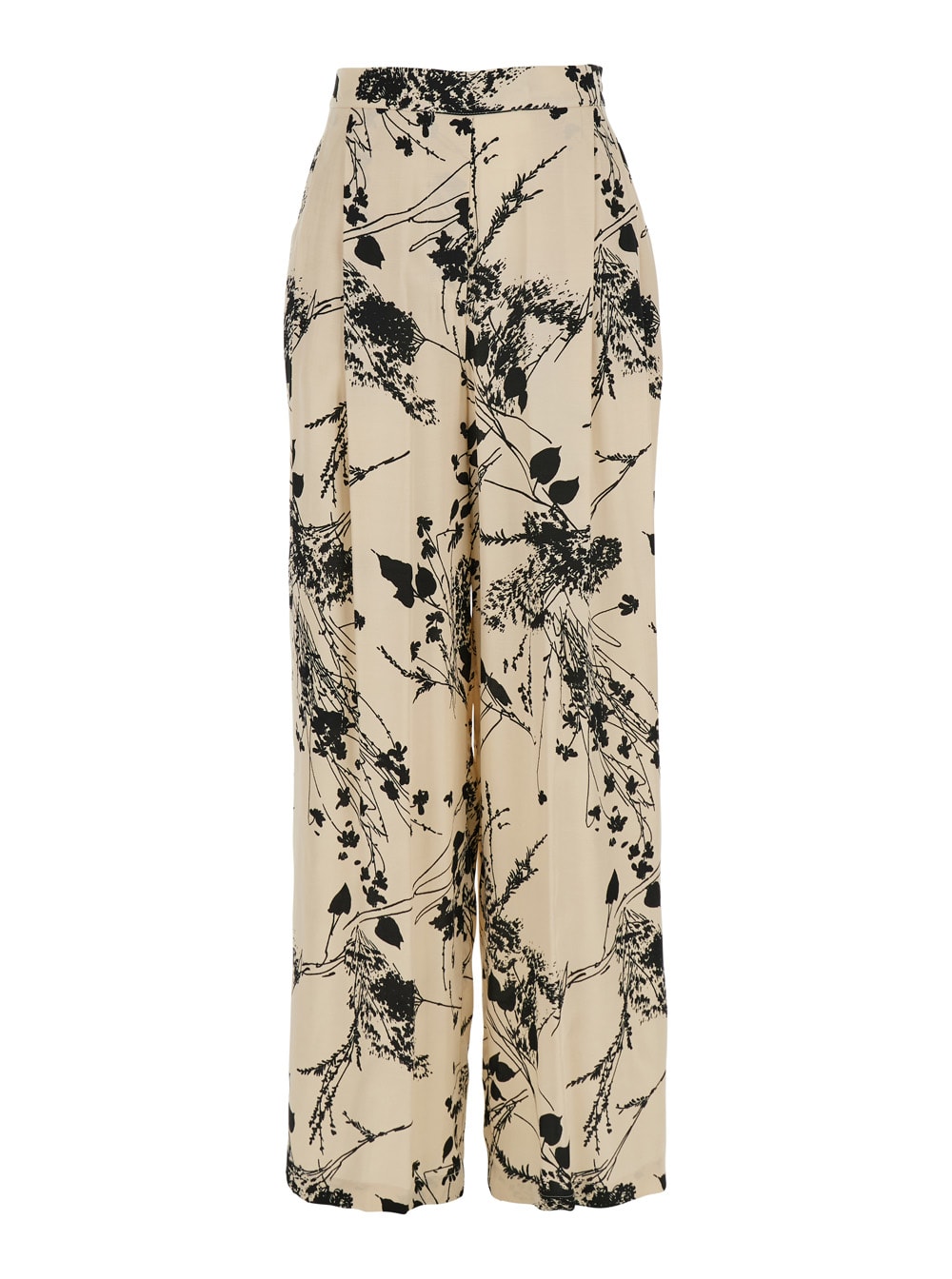 SEMICOUTURE edwina White And Black Pants With All-over Floral Motif In Fabric Woman