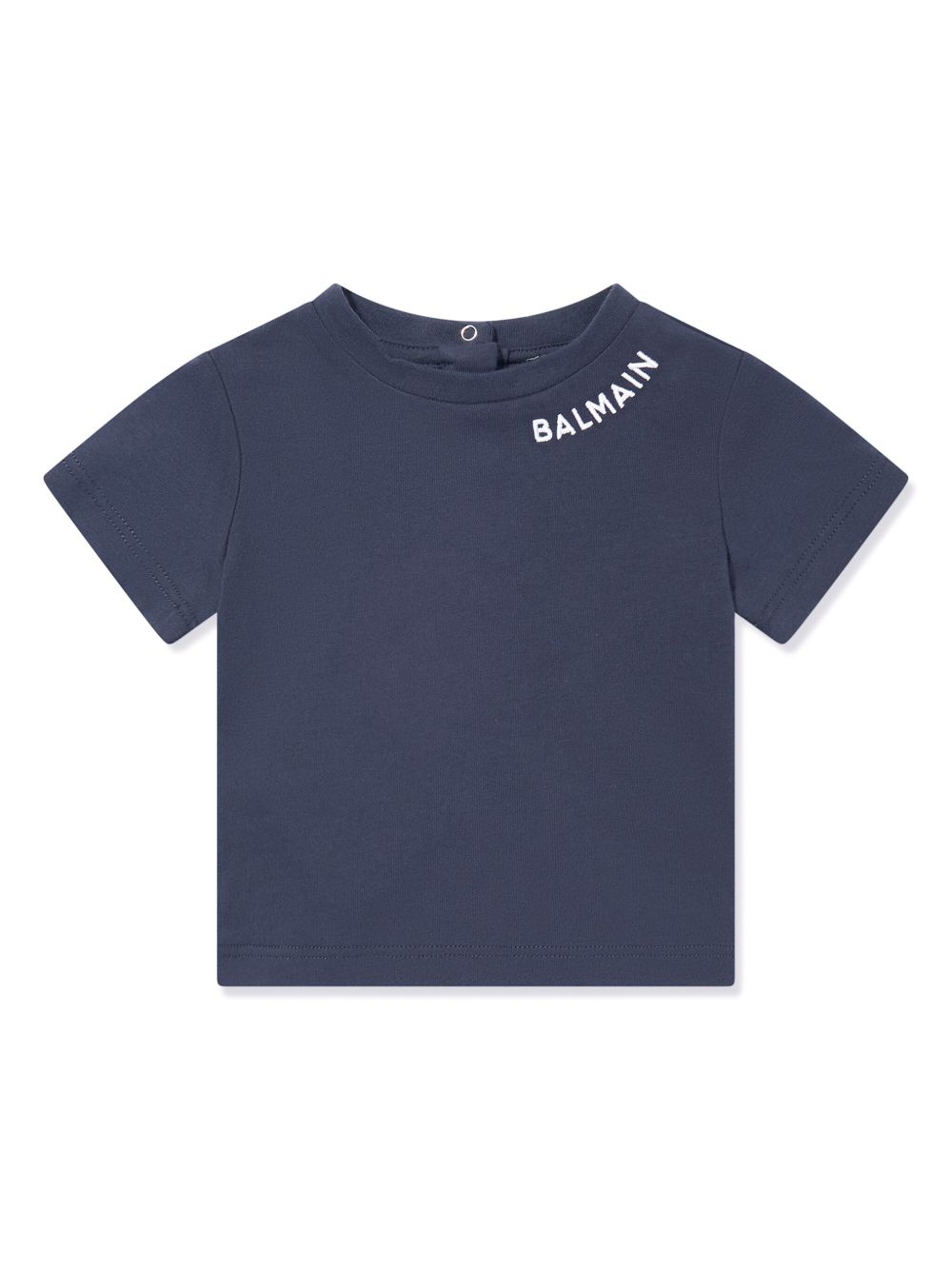 Balmain Kids logo刺绣棉T恤 - 蓝色