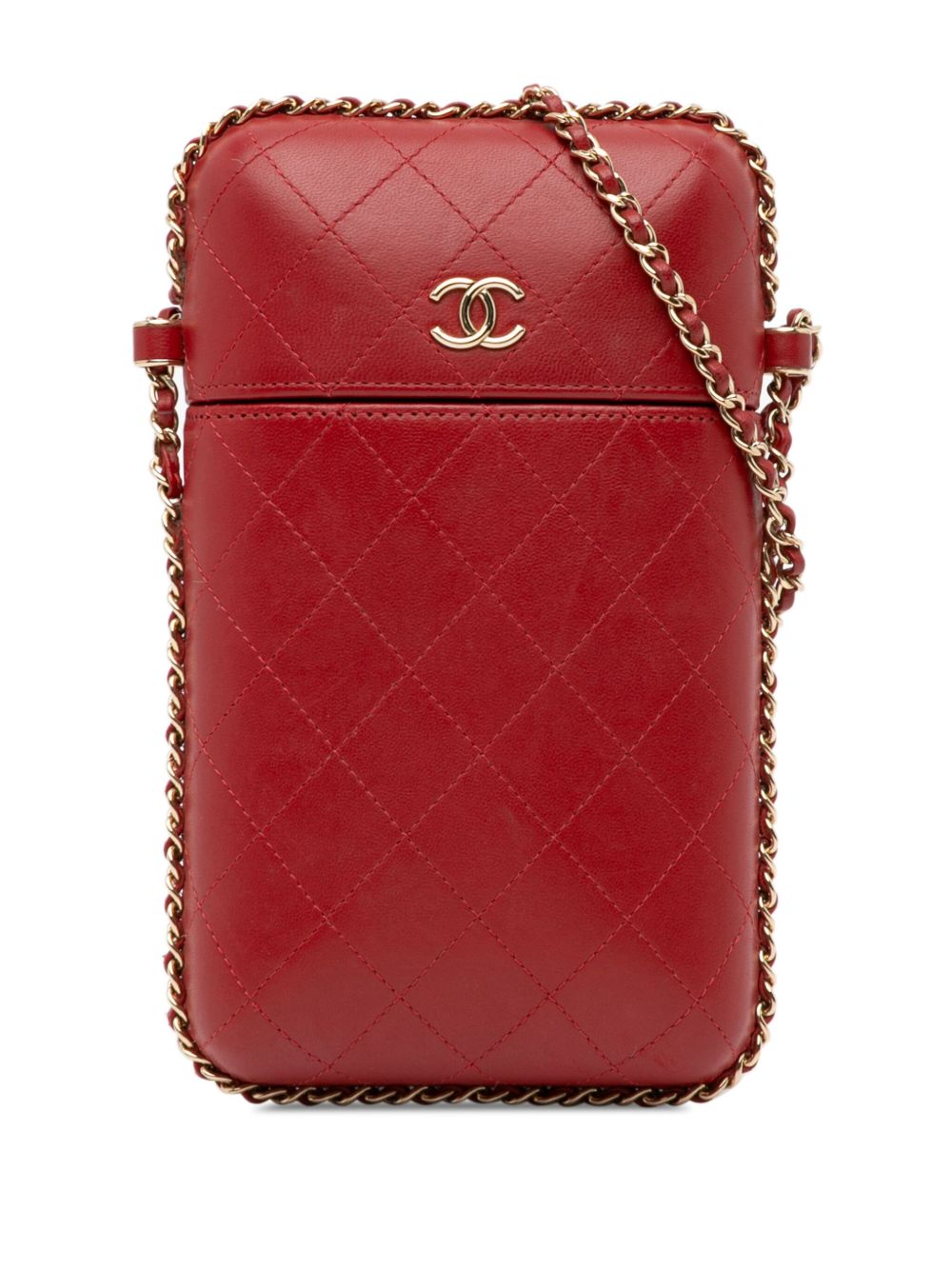 CHANEL Pre-Owned CC 绗缝小羊皮环绕式搭链斜挎手机包（2016-2017年典藏款） - 红色
