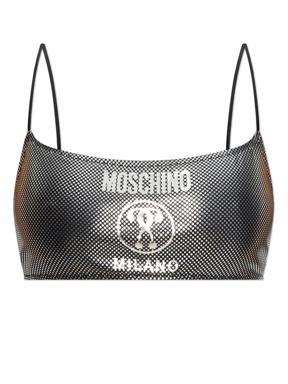 Moschino logo印花金属光泽比基尼上装 - 黑色