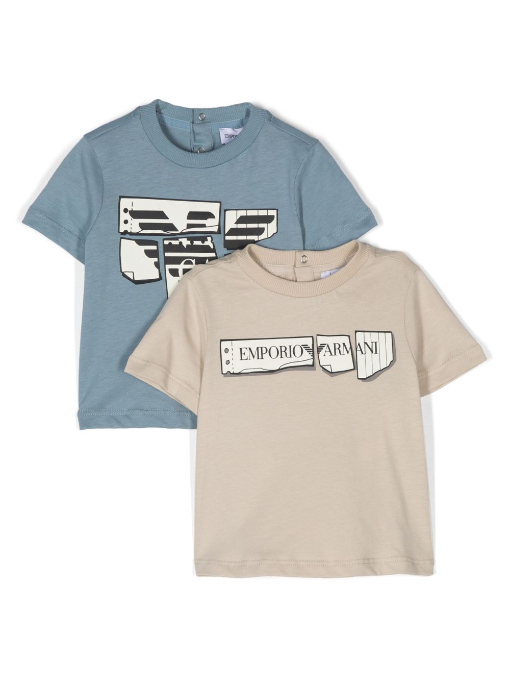 Emporio Armani Kids logo印花T恤套装 - 蓝色