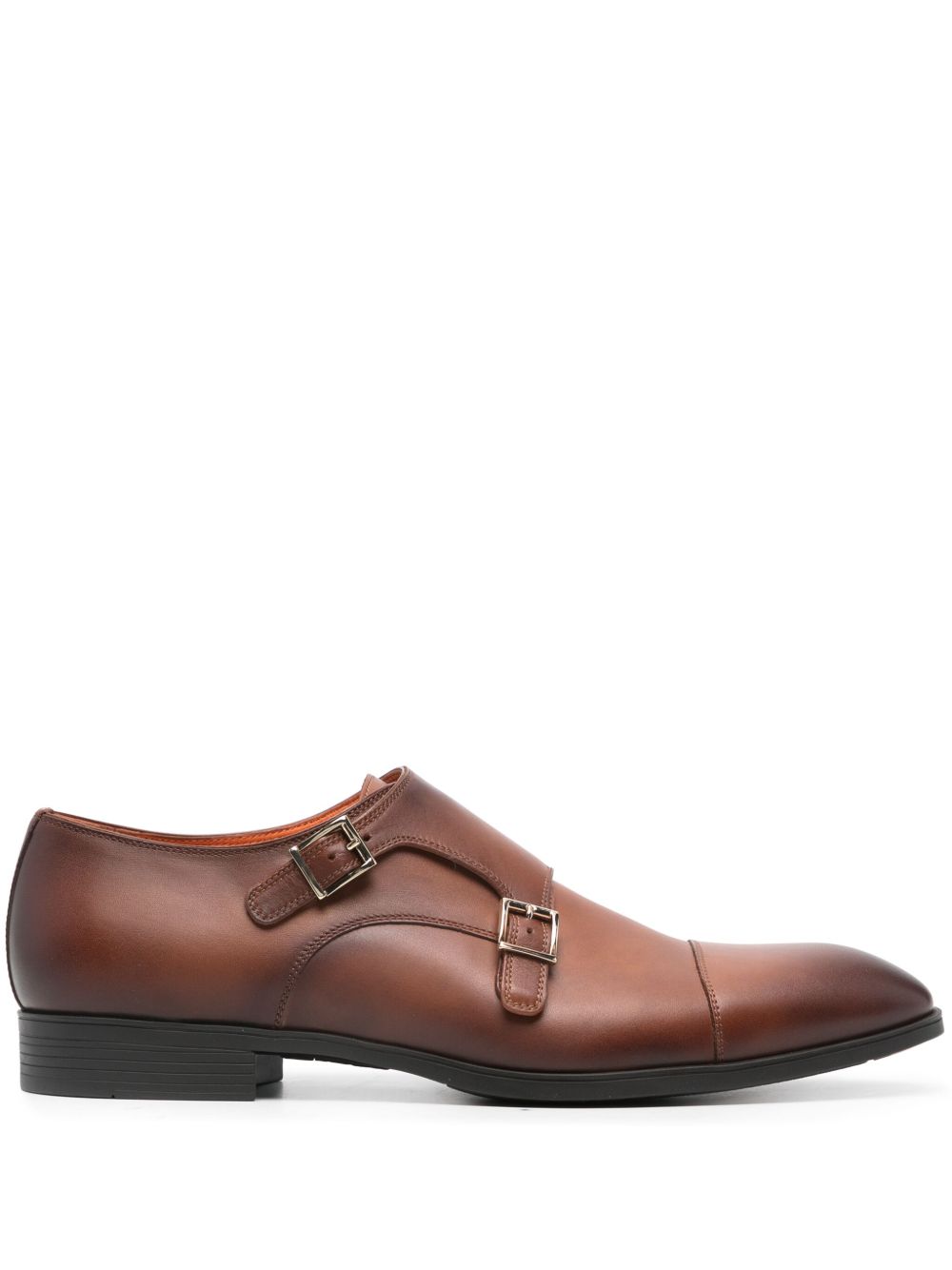 Santoni 扣环皮质孟克鞋 - 褐色