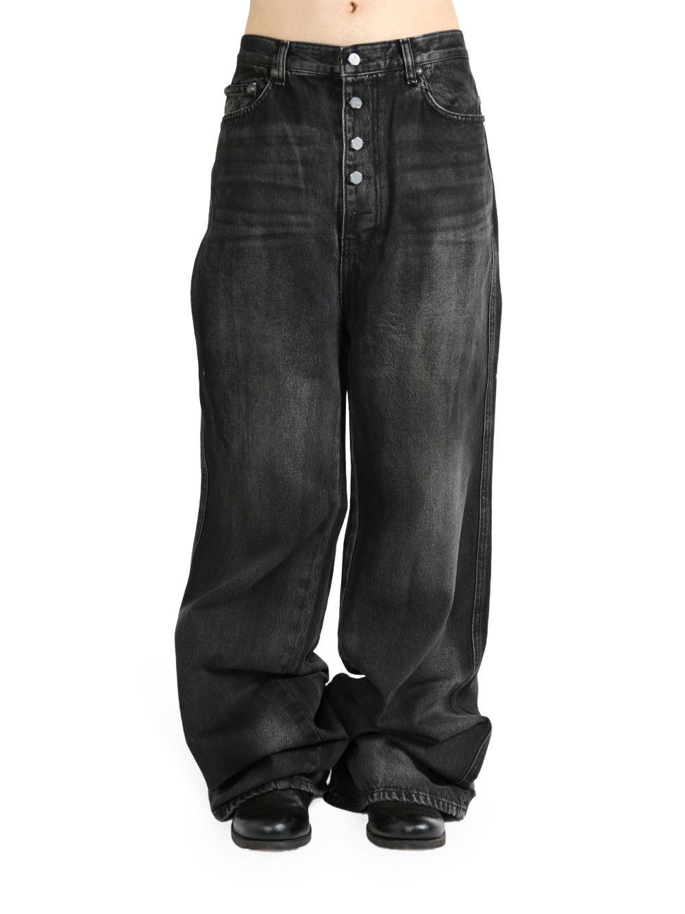 THUG CLUB distressed wide-leg jeans - 黑色