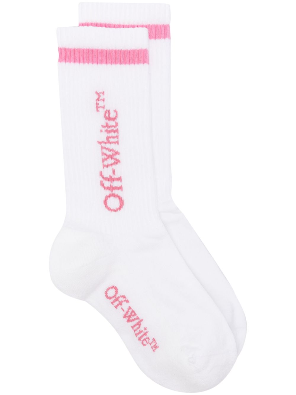 Off-White logo提花罗纹针织袜 - 白色