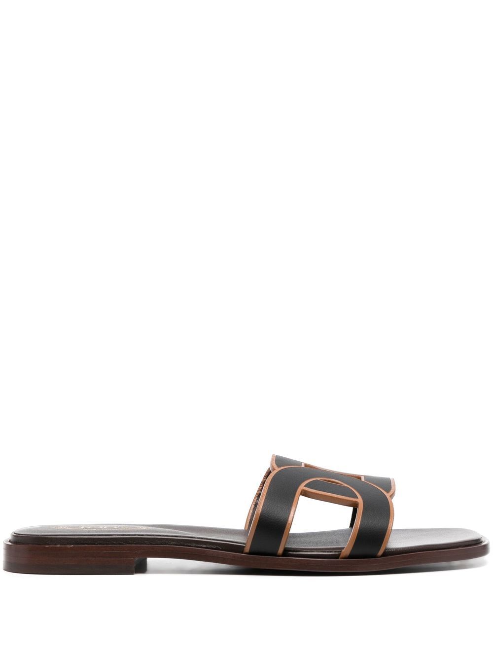 Tod's 皮质logo袢带凉鞋 - 黑色