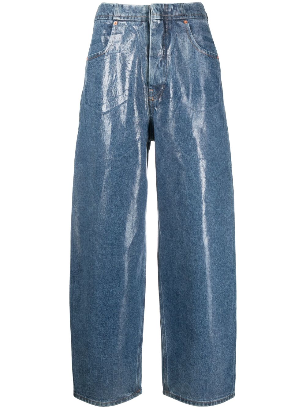 MM6 Maison Margiela 亮面阔腿牛仔裤 - 蓝色