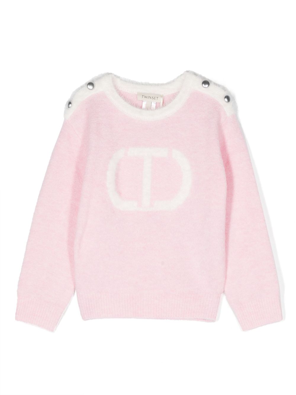 TWINSET Kids logo嵌花毛衣 - 粉色
