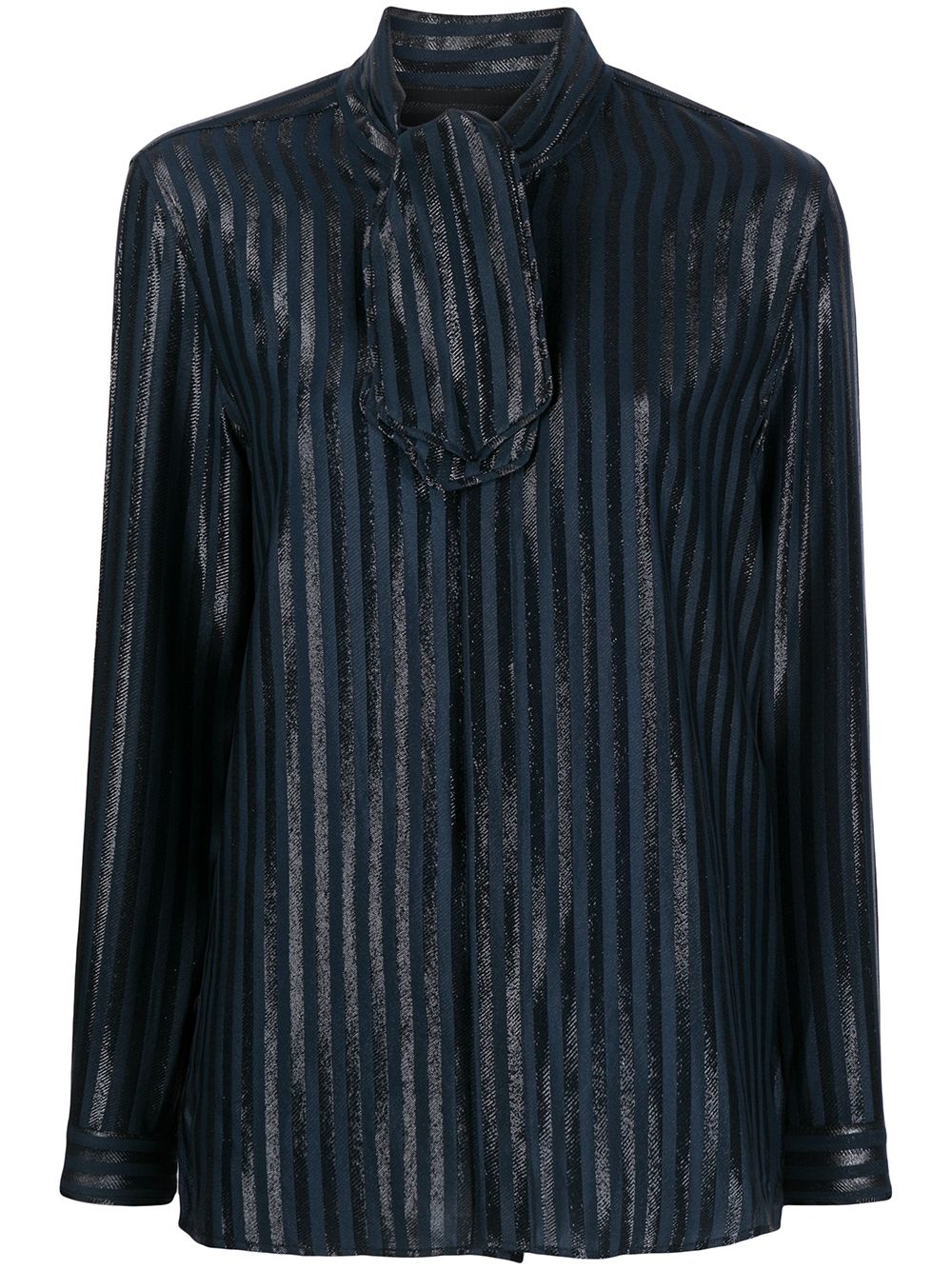 Saint Laurent 系带领金属感缝线衬衫 - 蓝色